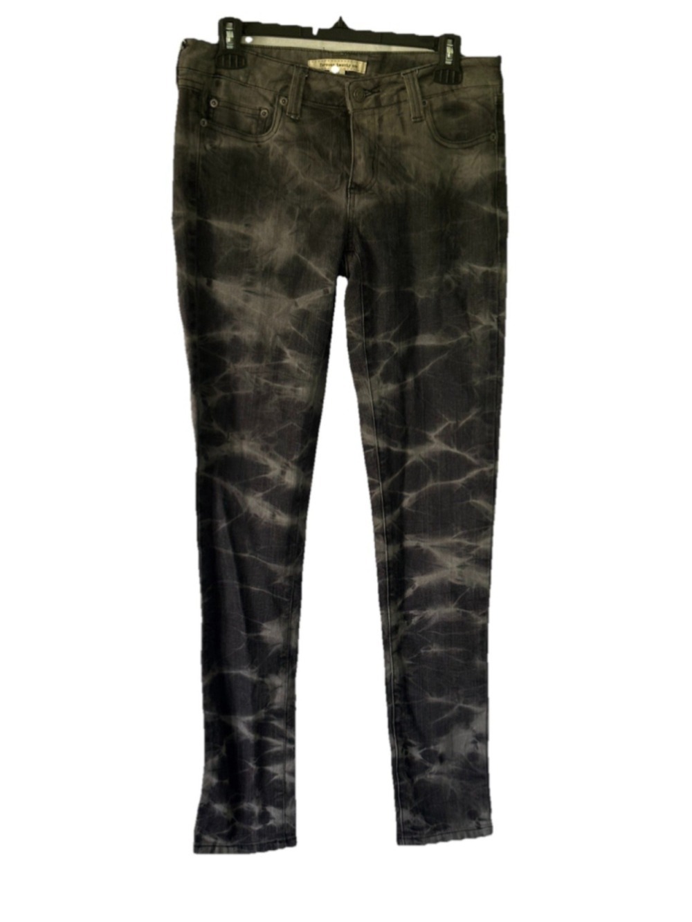 Forever 21 Womens Sz 28 Skinny Jeans Black Grey Tie Dye Acid Spider Wash Grunge